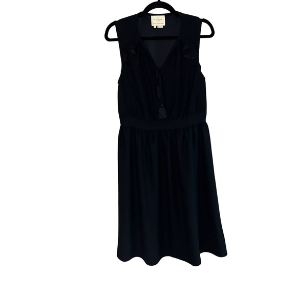 Kate Spade Women's Black Ruffle Tasseled Tie Front Dress Size Medium - Picture 3 of 8